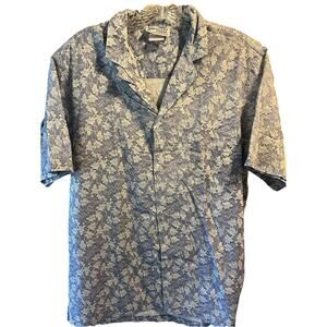 Malihini Vintage Men’s L Blue Gray Floral SS Button Down Cotton Hawaiian Shirt